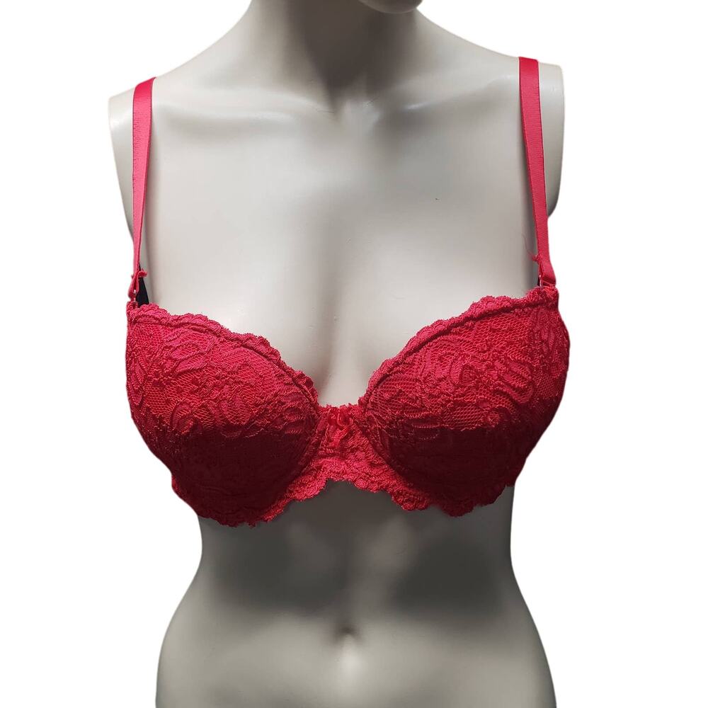 Red Floral Lace Padded Wire Bra | Size 34B